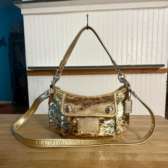 Coach Gold Poppy Sequined Groovy Spotlight Disco Crossbody Bag - Picture 1 of 11
